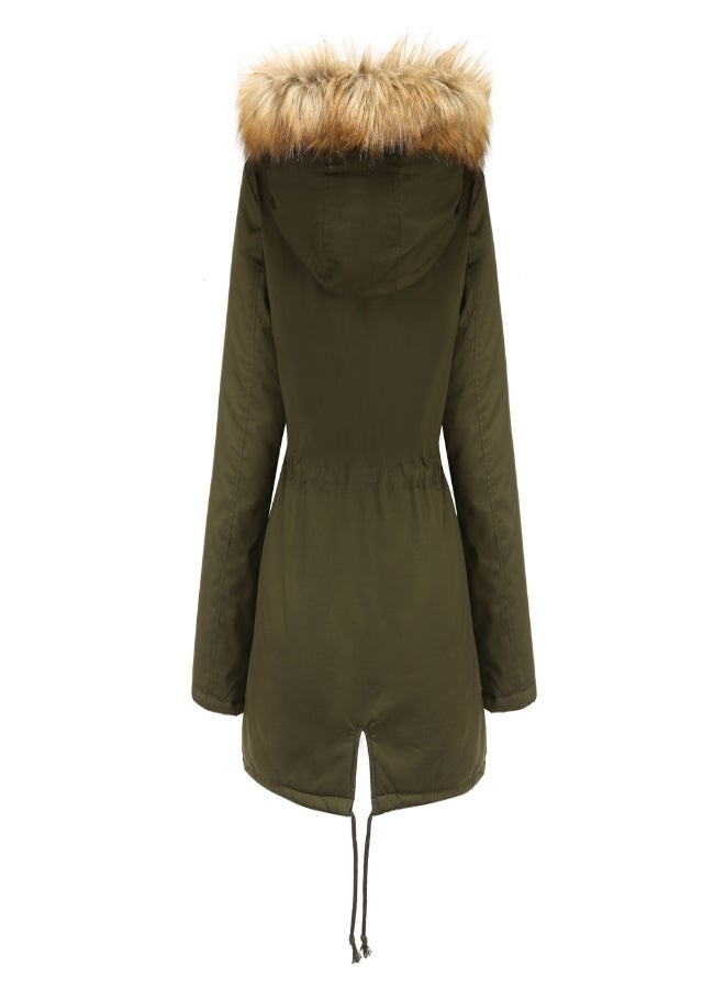 Hooded Neck Long Sleeve Parka Coat Green  - Image 2