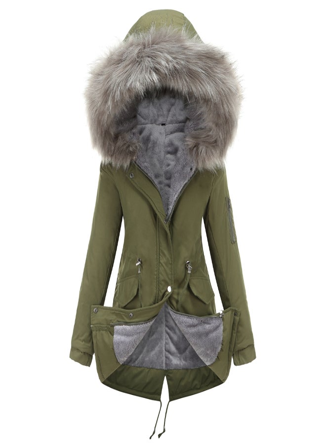 Hooded Neck Long Sleeve Parka Coat Green  - Image 1