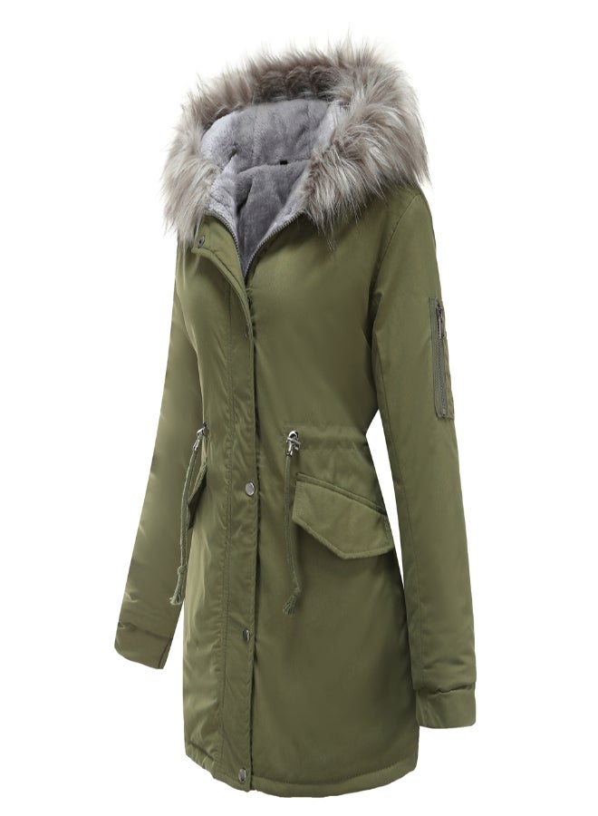 Hooded Neck Long Sleeve Parka Coat Green  - Image 3