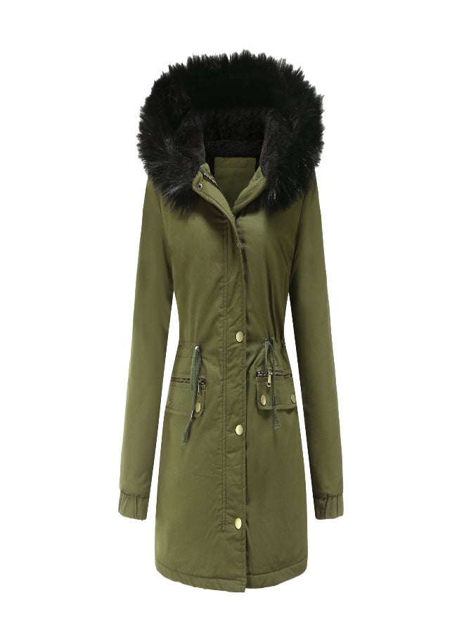 Hooded Neck Long Sleeve Parka Coat Green  - Image 1