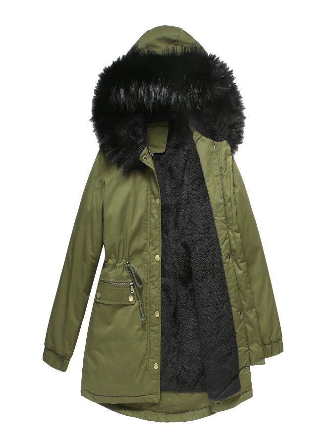 Hooded Neck Long Sleeve Parka Coat Green  - Image 2