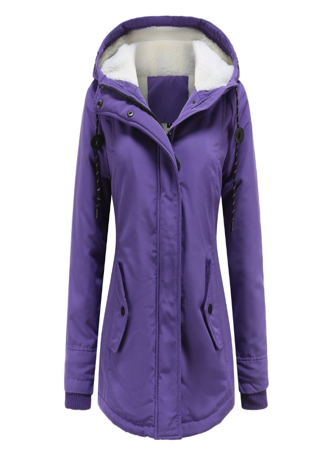 Hooded Neck Long Sleeve Parka Coat Purple  - Image 1