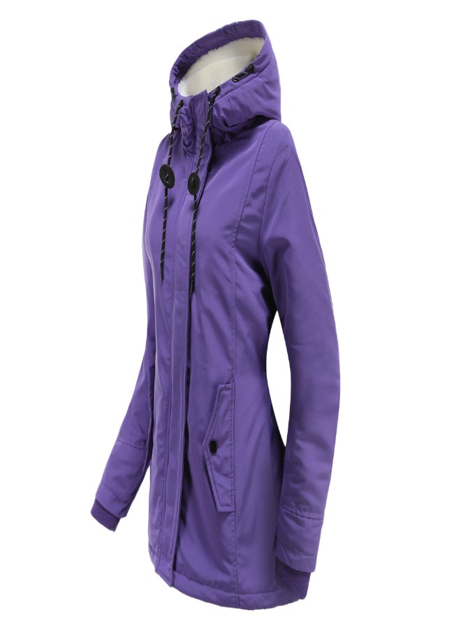 Hooded Neck Long Sleeve Parka Coat Purple  - Image 3