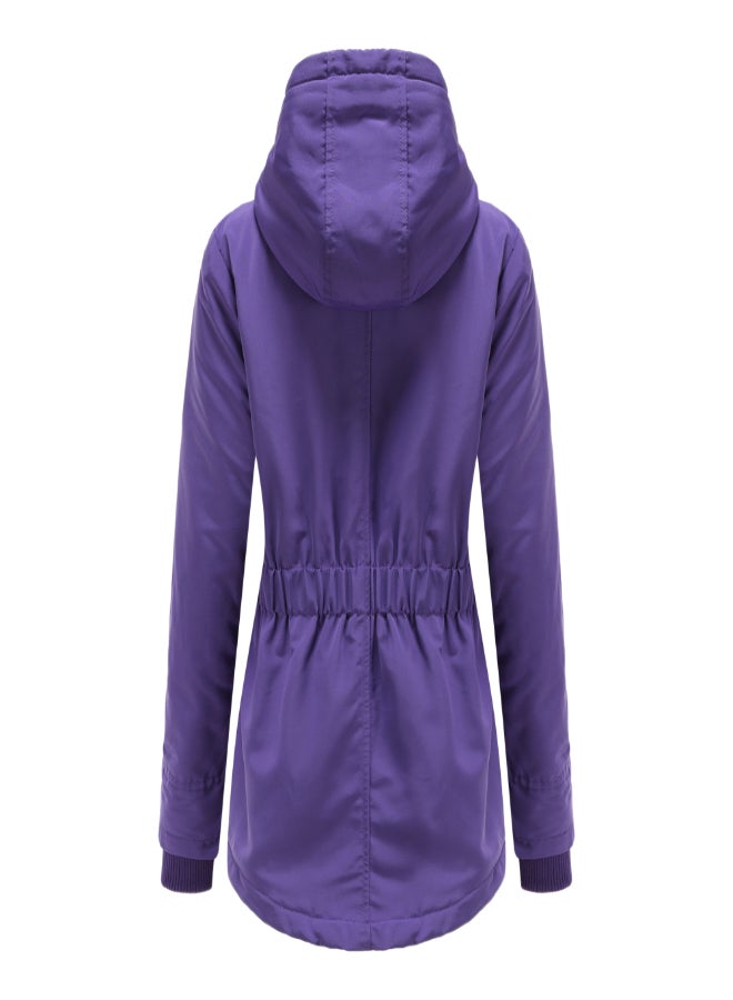 Hooded Neck Long Sleeve Parka Coat Purple  - Image 2