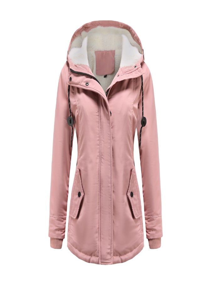 Hooded Neck Long Sleeve Parka Coat Pink  - Image 1