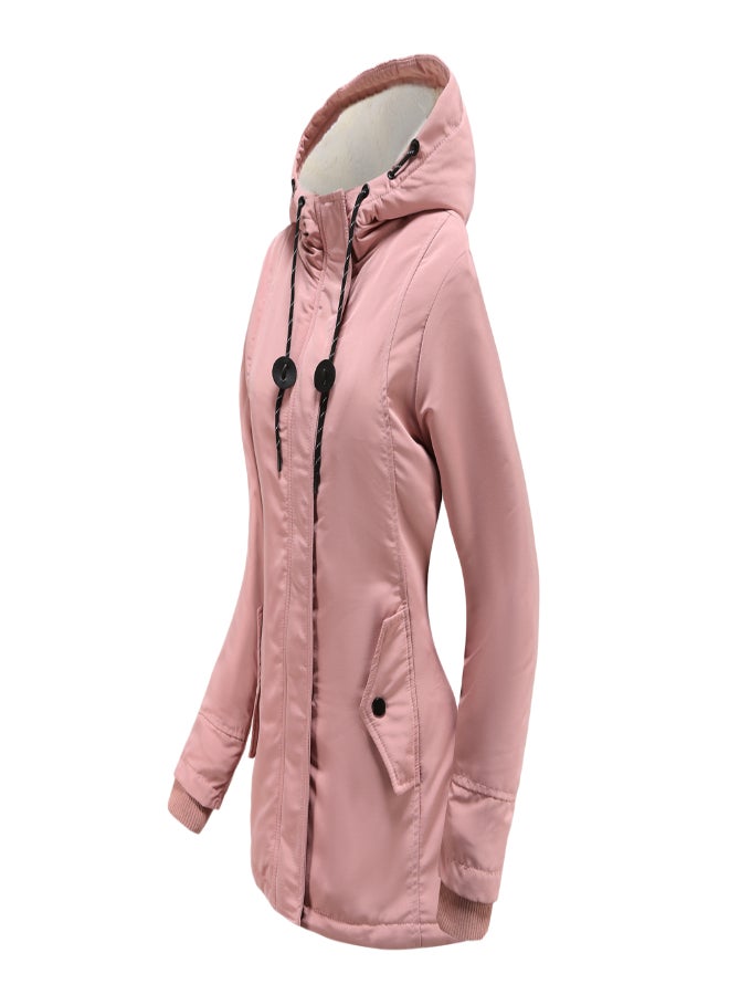Hooded Neck Long Sleeve Parka Coat Pink  - Image 3