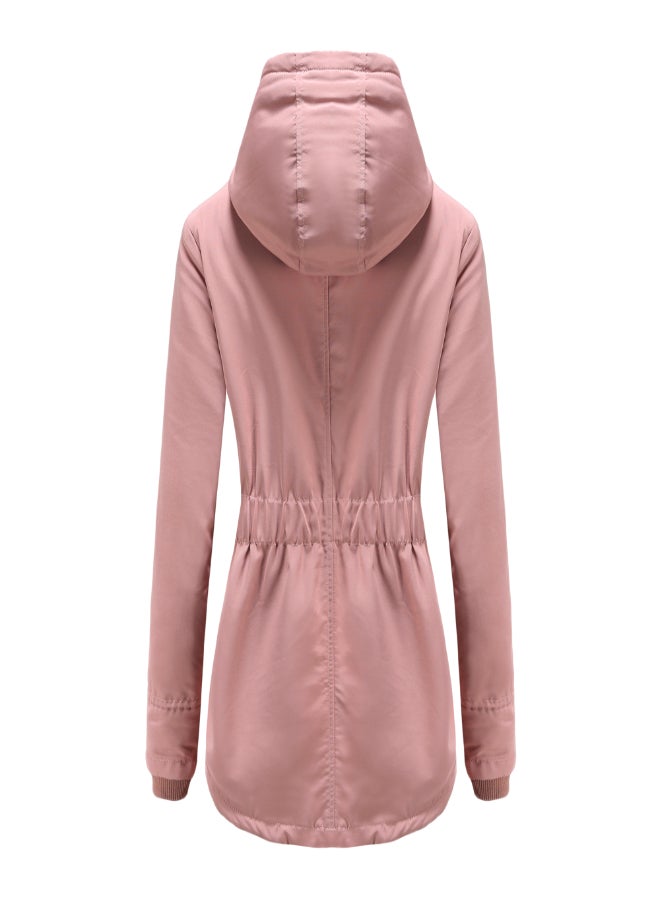 Hooded Neck Long Sleeve Parka Coat Pink  - Image 2