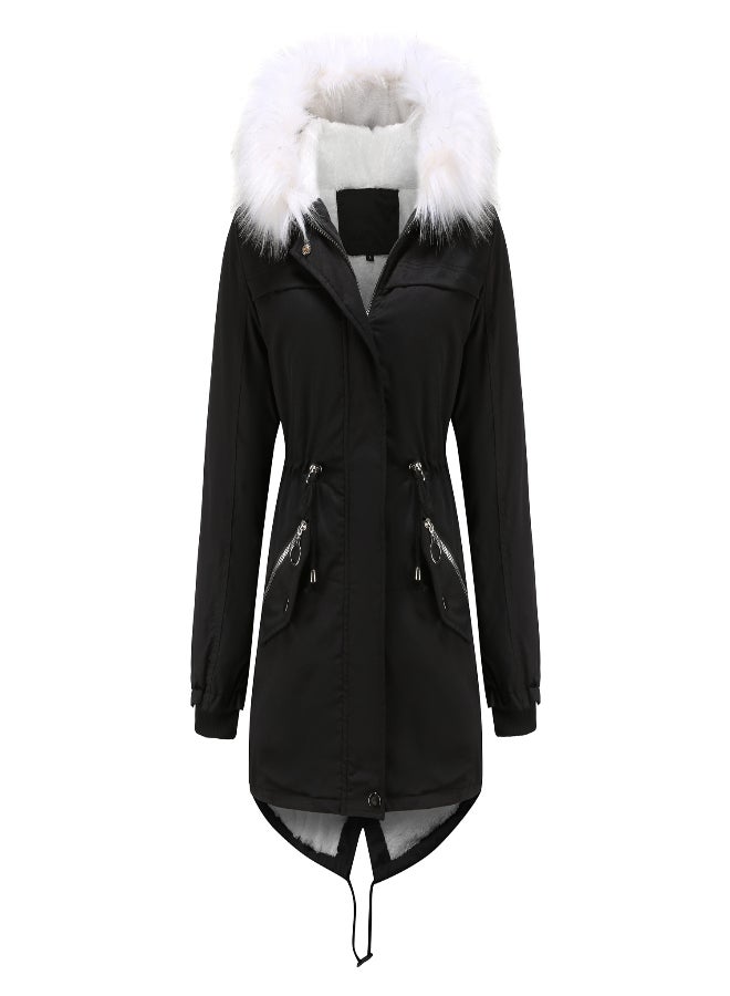 Hooded Neck Long Sleeve Parka Coat Black  - Image 1