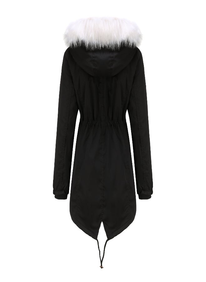 Hooded Neck Long Sleeve Parka Coat Black  - Image 2
