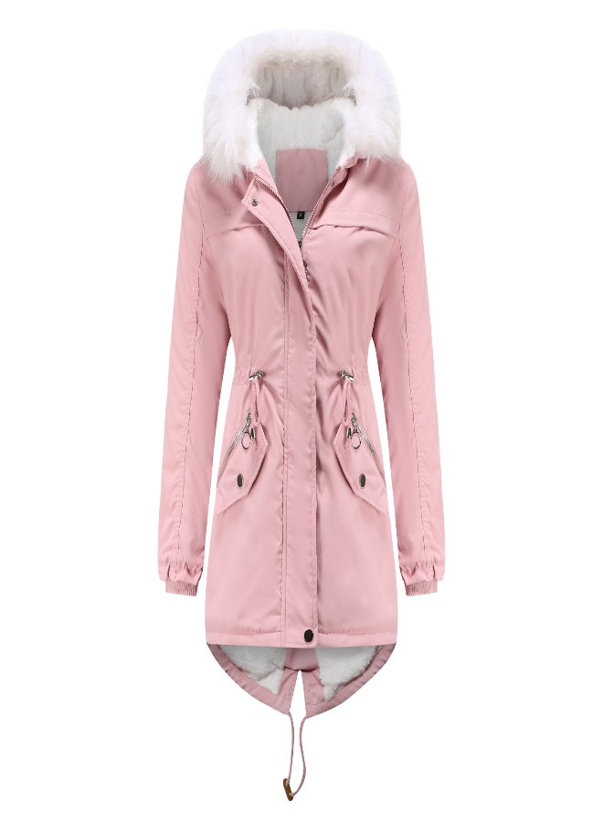 Hooded Neck Long Sleeve Parka Coat Pink  - Image 1