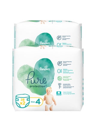 Pure Protection Diapers, Size 4, 9 - 14 Kg, 56 Count (28 x 2) - Dermatologically Tested, 0% Perfume, Chlorine And Bleaching - v1636273916/N33823556A_1