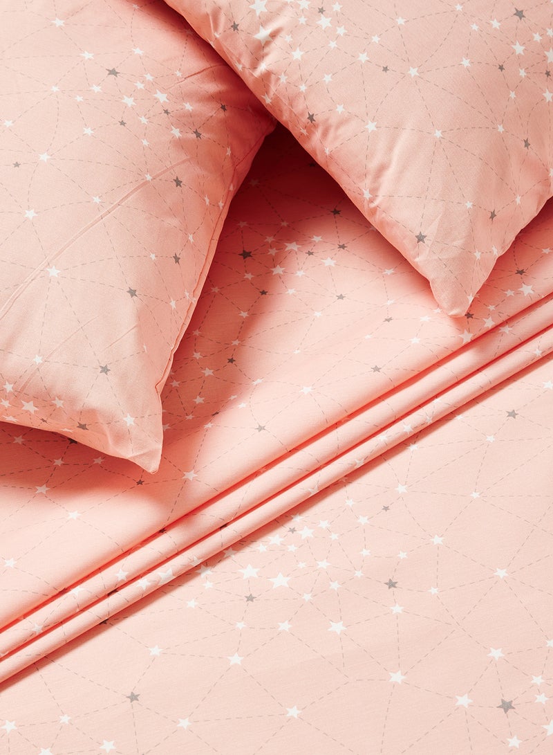 RISHAHOME 3-Piece Queen Size 180 Thread Count  Star Premium Collection Printed Bedsheet Set Includes 1xBedsheet, 2xPillow Cases 50x75 cm Cotton Peach 240x254cm  - Image 3