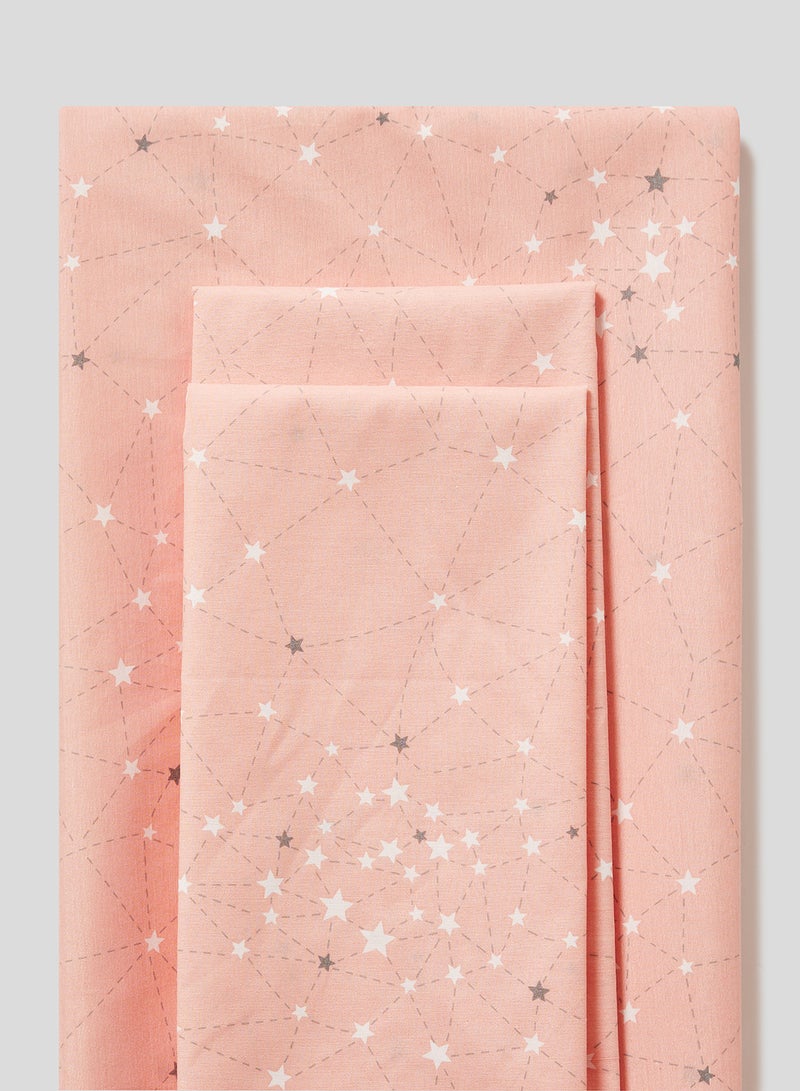 RISHAHOME 3-Piece Queen Size 180 Thread Count  Star Premium Collection Printed Bedsheet Set Includes 1xBedsheet, 2xPillow Cases 50x75 cm Cotton Peach 240x254cm  - Image 2