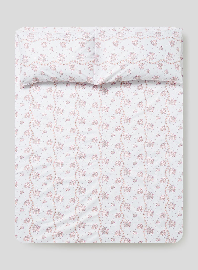 RISHAHOME 3-Piece Queen Size 180 Thread Count  Premium Collection Printed Bedsheet Set Includes 1xBedsheet, 2xPillow Cases 50x75 cm Cotton Red/White 240x254cm  - Image 1