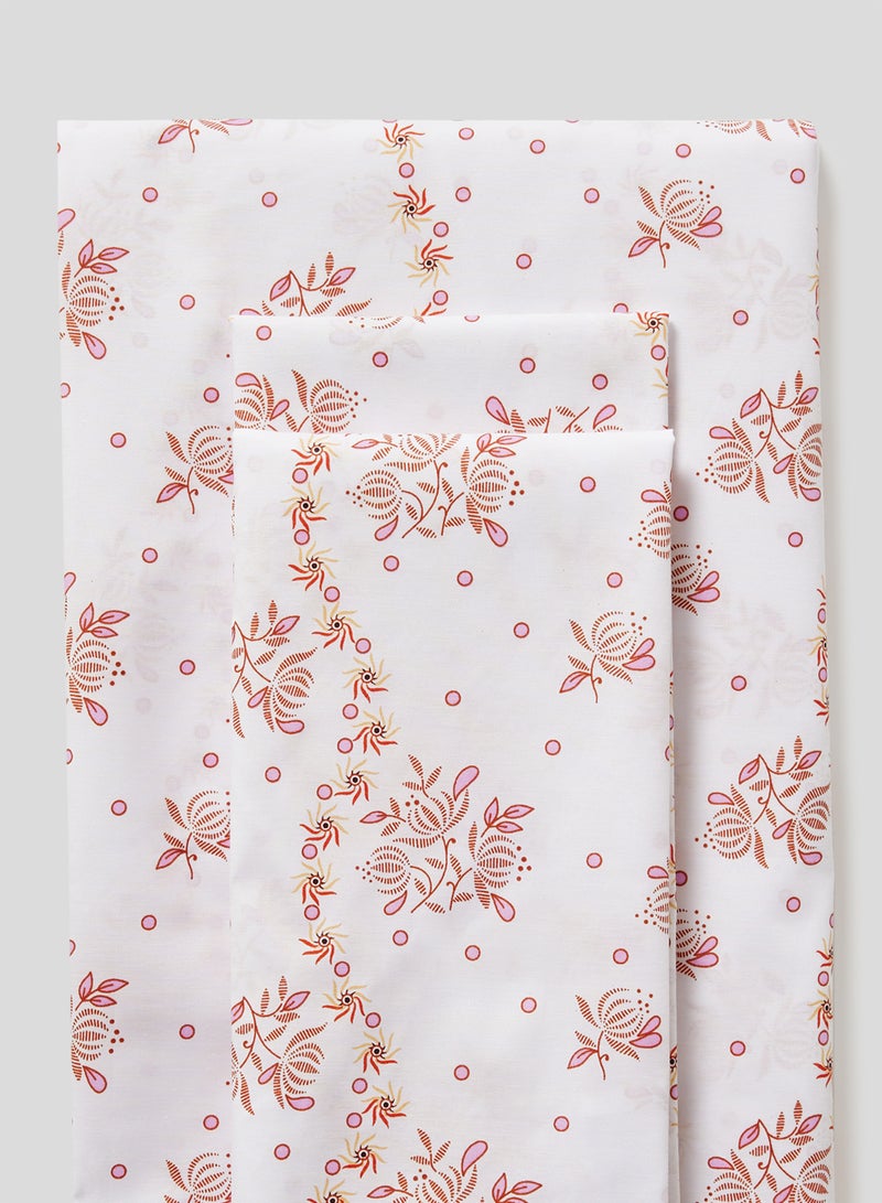 RISHAHOME 3-Piece Queen Size 180 Thread Count  Premium Collection Printed Bedsheet Set Includes 1xBedsheet, 2xPillow Cases 50x75 cm Cotton Red/White 240x254cm  - Image 2