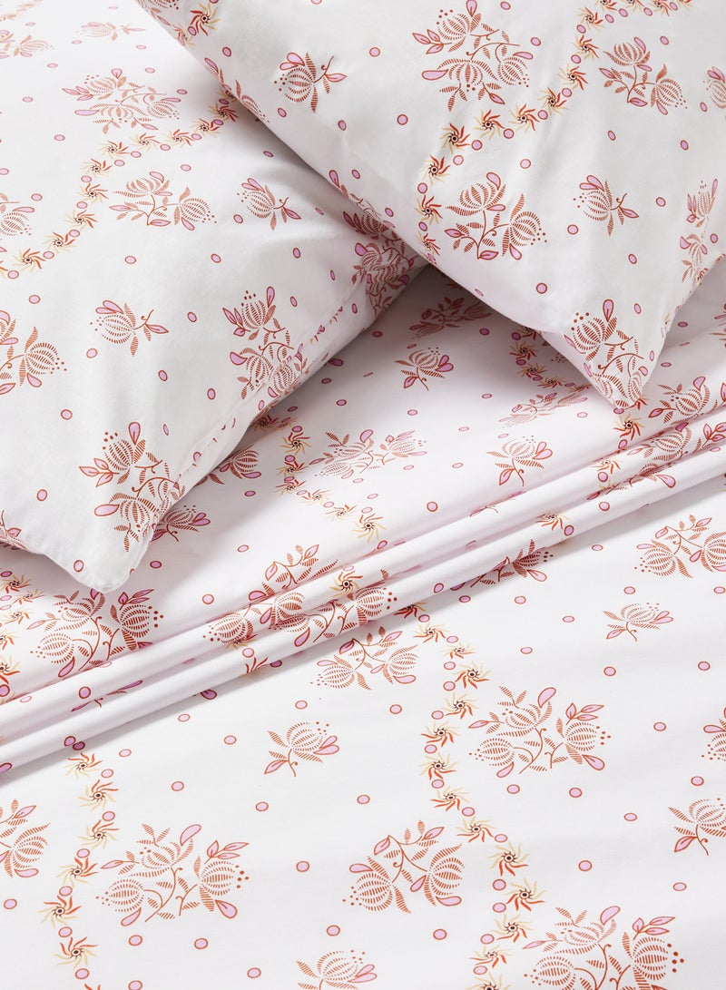 RISHAHOME 3-Piece Queen Size 180 Thread Count  Premium Collection Printed Bedsheet Set Includes 1xBedsheet, 2xPillow Cases 50x75 cm Cotton Red/White 240x254cm  - Image 3