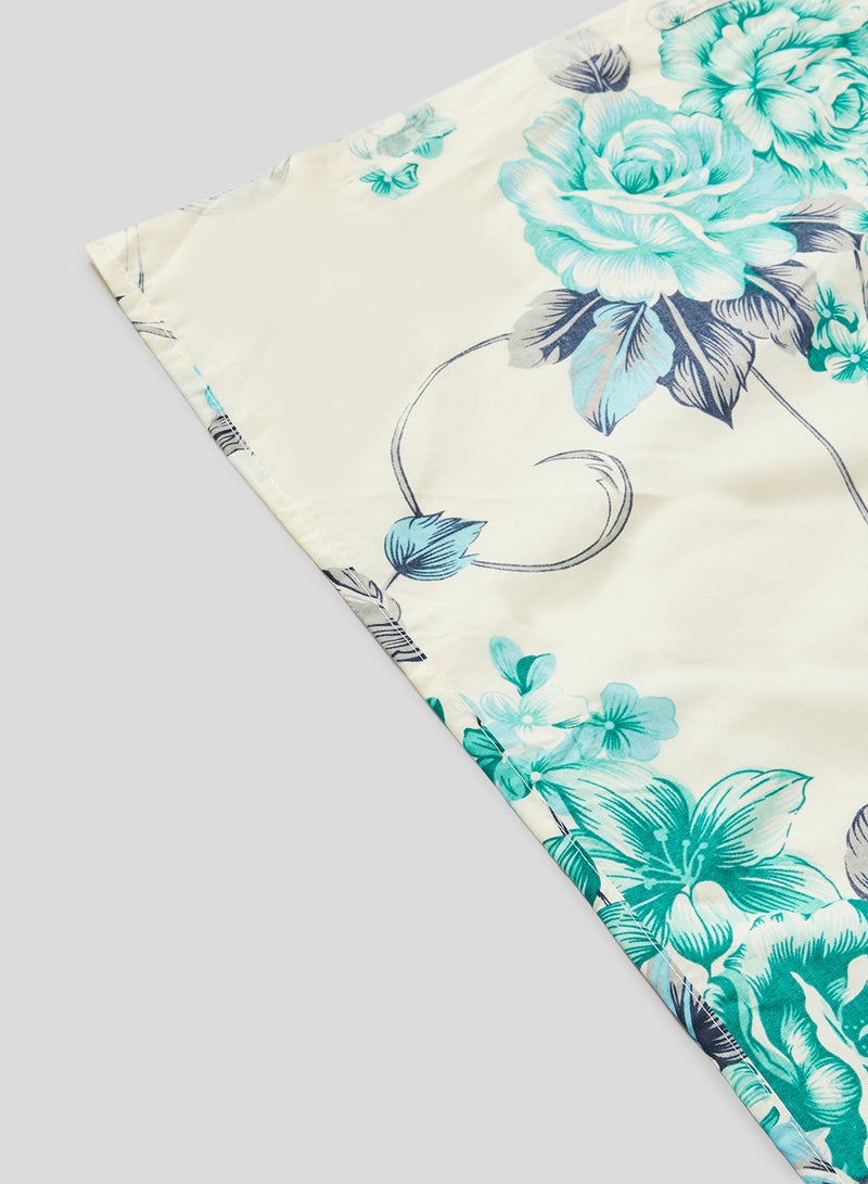 RISHAHOME 3-Piece Queen Size 180 Thread Count  Premium Collection Floral Printed Bedsheet Set Inclides 1xBedsheet, 2xPillow Cases 50x75 cm Cotton White/Blue/Grey 240x254cm  - Image 4