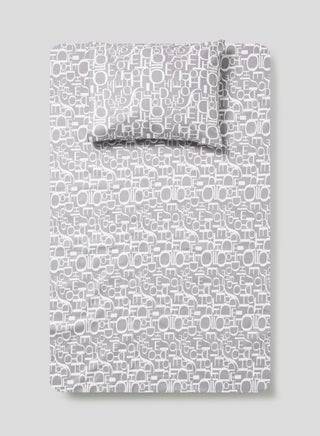 2-Piece Single Size 180 Thread Count  Premium Collection Alphabet Printed Bedsheet Set Includes 1xBedsheet ,1xPillow Case 50x75 cm Cotton Grey/White 147x240cm - v1636277759/N51237476A_1