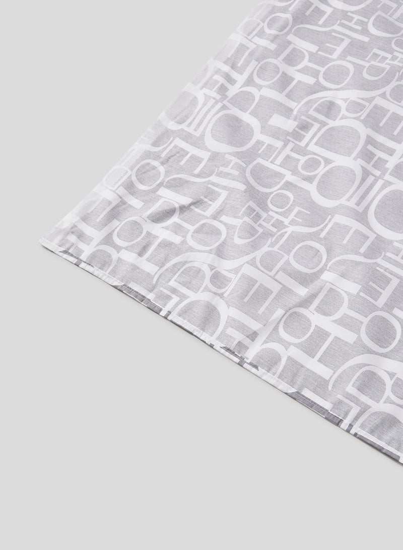 RISHAHOME 2-Piece Single Size 180 Thread Count  Premium Collection Alphabet Printed Bedsheet Set Includes 1xBedsheet ,1xPillow Case 50x75 cm Cotton Grey/White 147x240cm  - Image 4