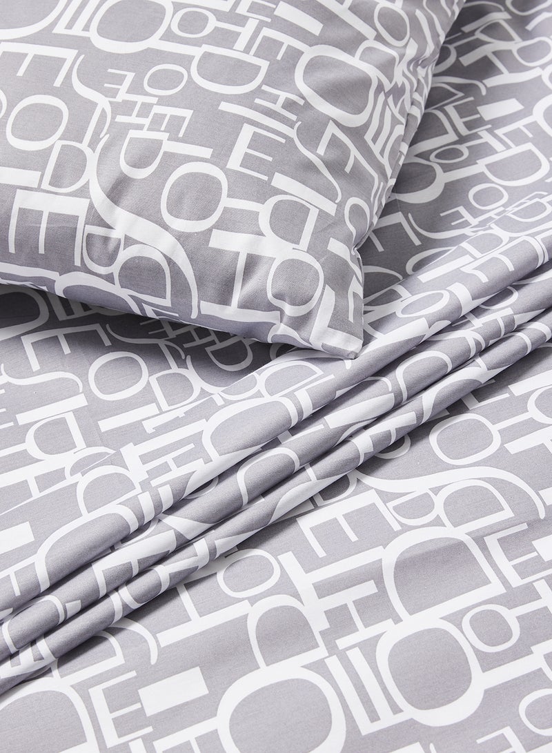 RISHAHOME 2-Piece Single Size 180 Thread Count  Premium Collection Alphabet Printed Bedsheet Set Includes 1xBedsheet ,1xPillow Case 50x75 cm Cotton Grey/White 147x240cm  - Image 3