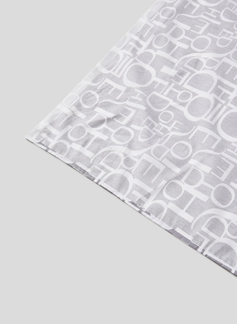 RISHAHOME 3-Piece Queen Size 180 Thread Count  Premium Collection Alphabet Printed Bedsheet Set Includes 1xBedsheet, 2xPillow Cases 50x75 cm Cotton Grey/White 240x254cm  - Image 4