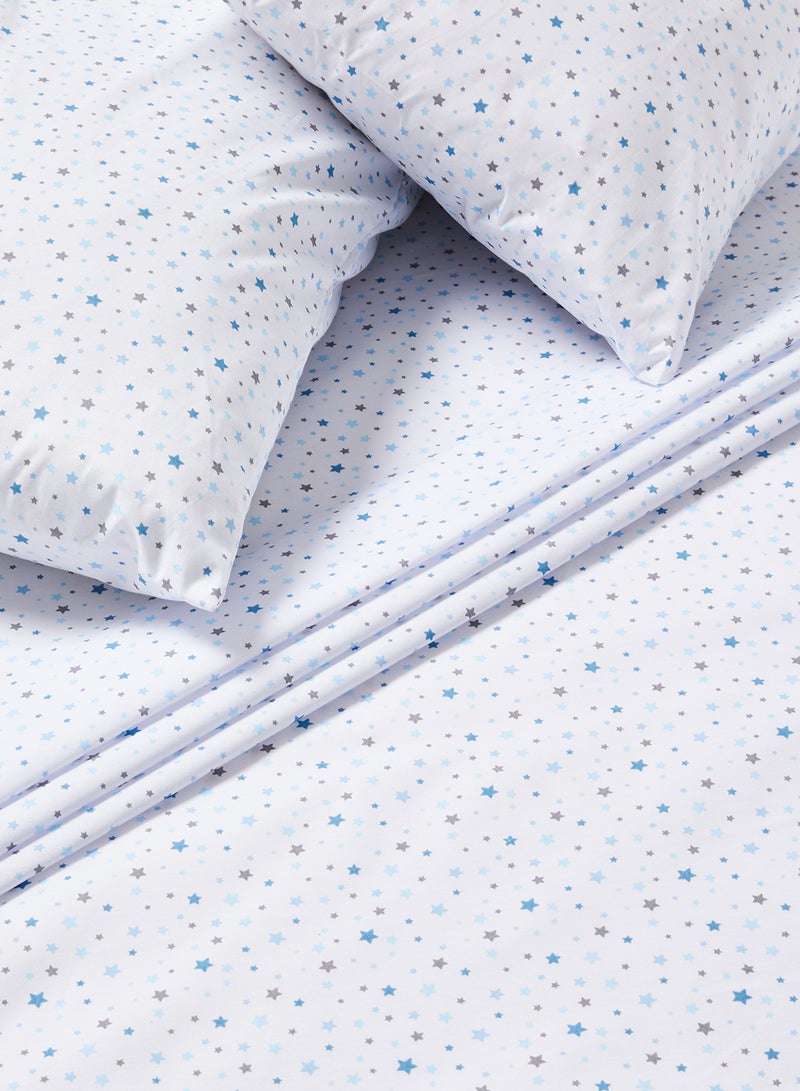 RISHAHOME 3-Piece Queen Size 180 Thread Count  Premium Collection Star Printed Bedsheet Set Inclides 1xBedsheet, 2xPillow Cases 50x75 cm Cotton White 240x254cm  - Image 3