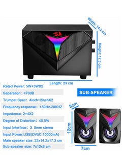 REDRAGON GS700 TOCCATA RGB 2.1 Gaming Speaker Subwoofer - Total Power 11W - Materials Plastic + Wooden - USB Powered+3.5mm Cable  - Image 3