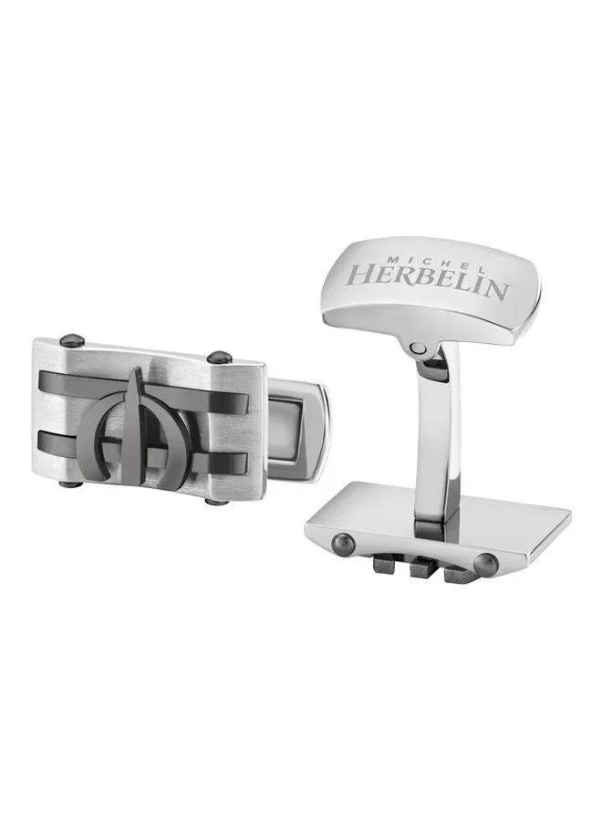 MICHEL HERBELIN Gun Plating And Stainless Steel Cufflink