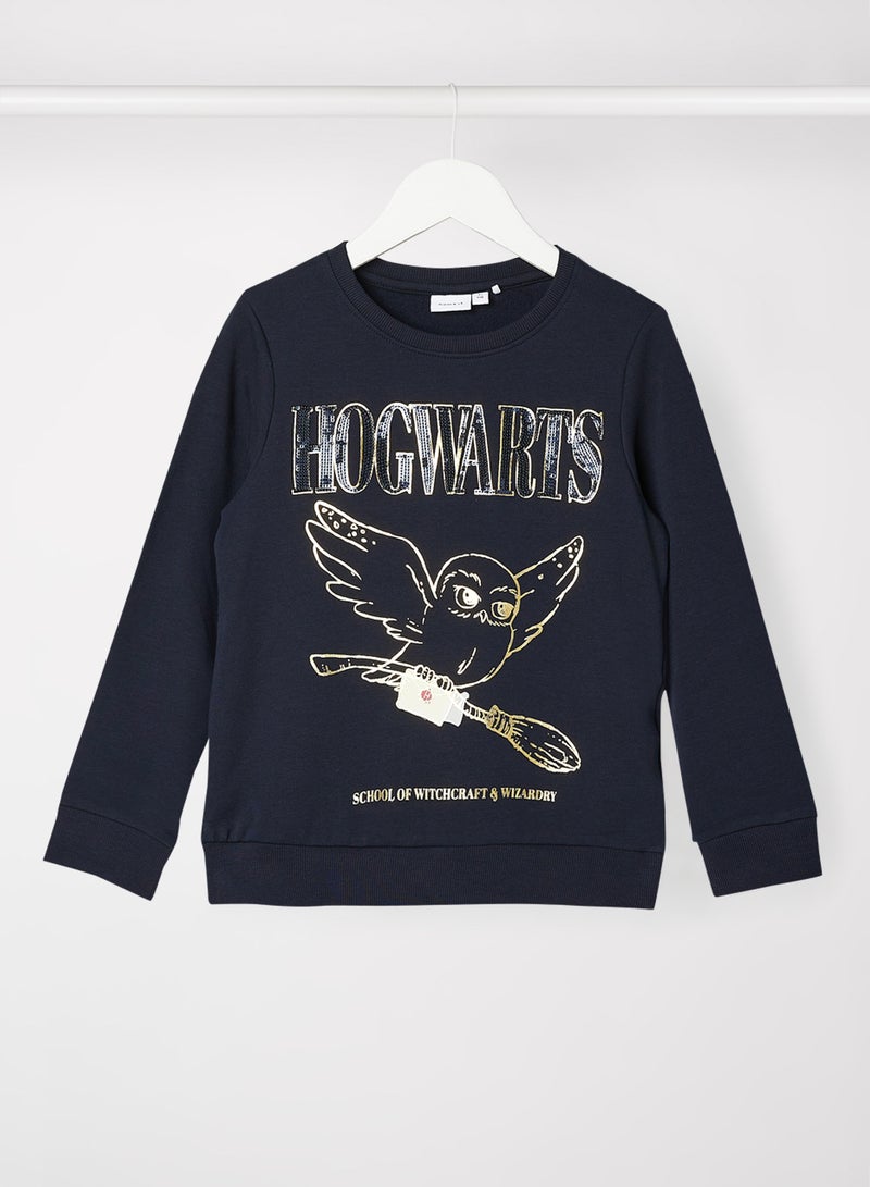 NAME IT Girls Hogwarts Long Sleeve Sweatshirt Navy  - Image 1