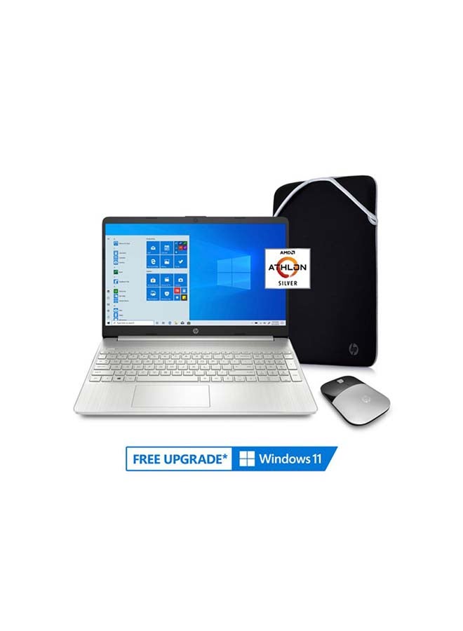 HP - EF1071 Laptop With 15.6-Inch Display, Athlon N3050U Processer/4GB RAM/128GB SSD/AMD Radeon Graphics/Windows 10/English Keyboard With Wireless Mouse And Sleeve English Silver - Image 1
