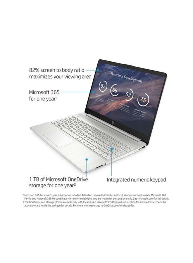HP - EF1071 Laptop With 15.6-Inch Display, Athlon N3050U Processer/4GB RAM/128GB SSD/AMD Radeon Graphics/Windows 10/English Keyboard With Wireless Mouse And Sleeve English Silver - Image 1