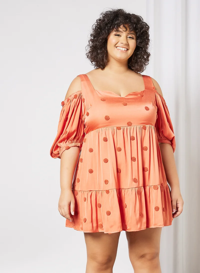 LOST INK Plus Size Cold Shoulder Mini Dress