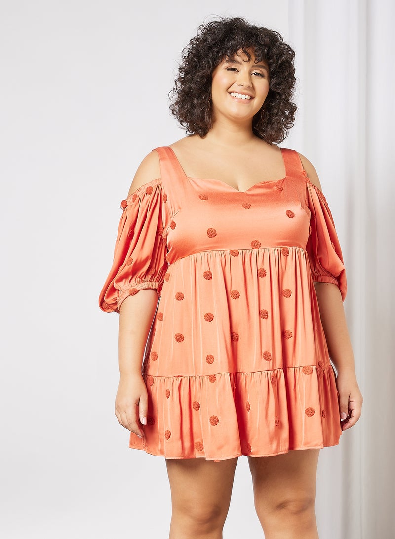 LOST INK - Plus Size Cold Shoulder Mini Dress Orange - Image 1