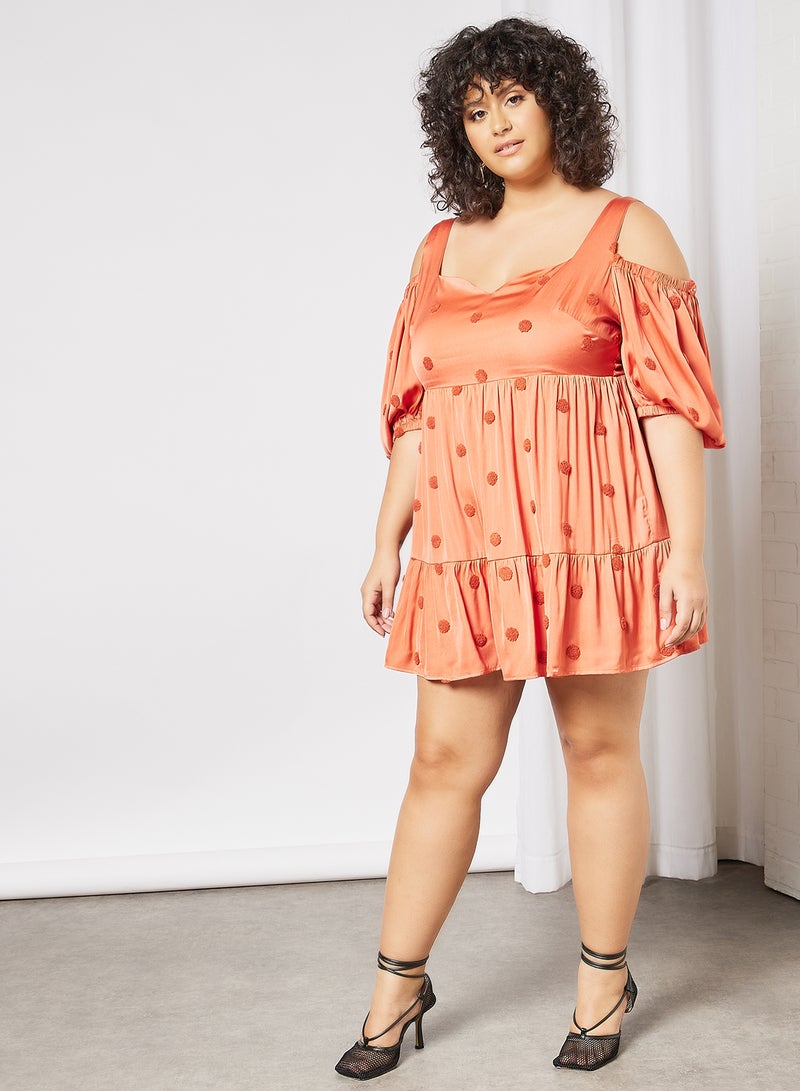 LOST INK - Plus Size Cold Shoulder Mini Dress Orange - Image 1