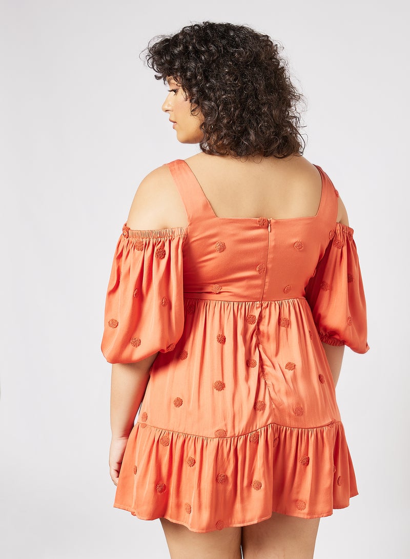 LOST INK - Plus Size Cold Shoulder Mini Dress Orange - Image 1