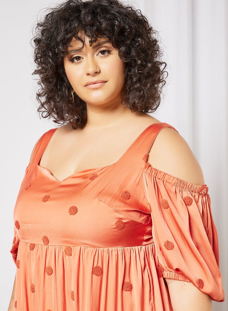 LOST INK - Plus Size Cold Shoulder Mini Dress Orange - Image 1