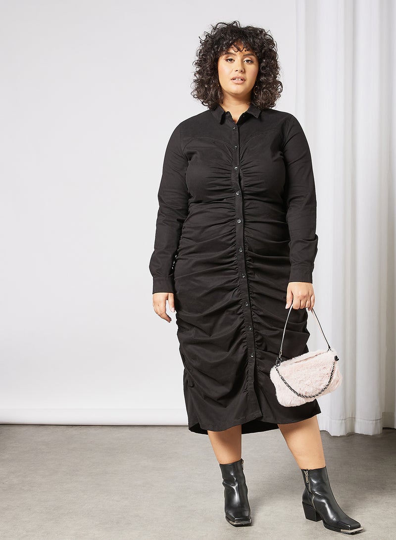 LOST INK - Plus Size Ruched Midi Dress Black - Image 1