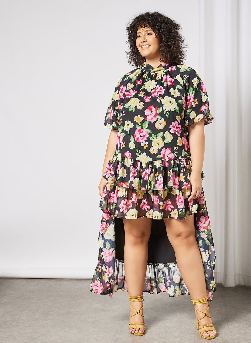 LOST INK - Plus Size Floral Print Dress Black - Image 1