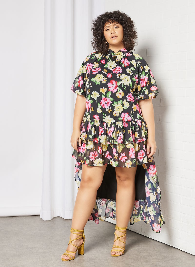 LOST INK - Plus Size Floral Print Dress Black - Image 1
