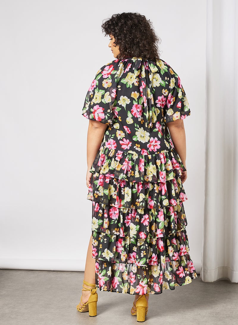 LOST INK - Plus Size Floral Print Dress Black - Image 1