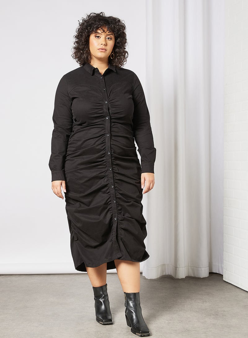 LOST INK - Plus Size Ruched Midi Dress Black - Image 1