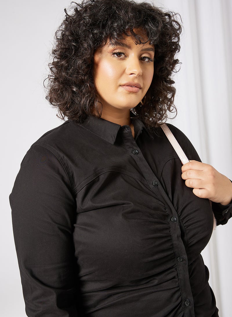 LOST INK - Plus Size Ruched Midi Dress Black - Image 1