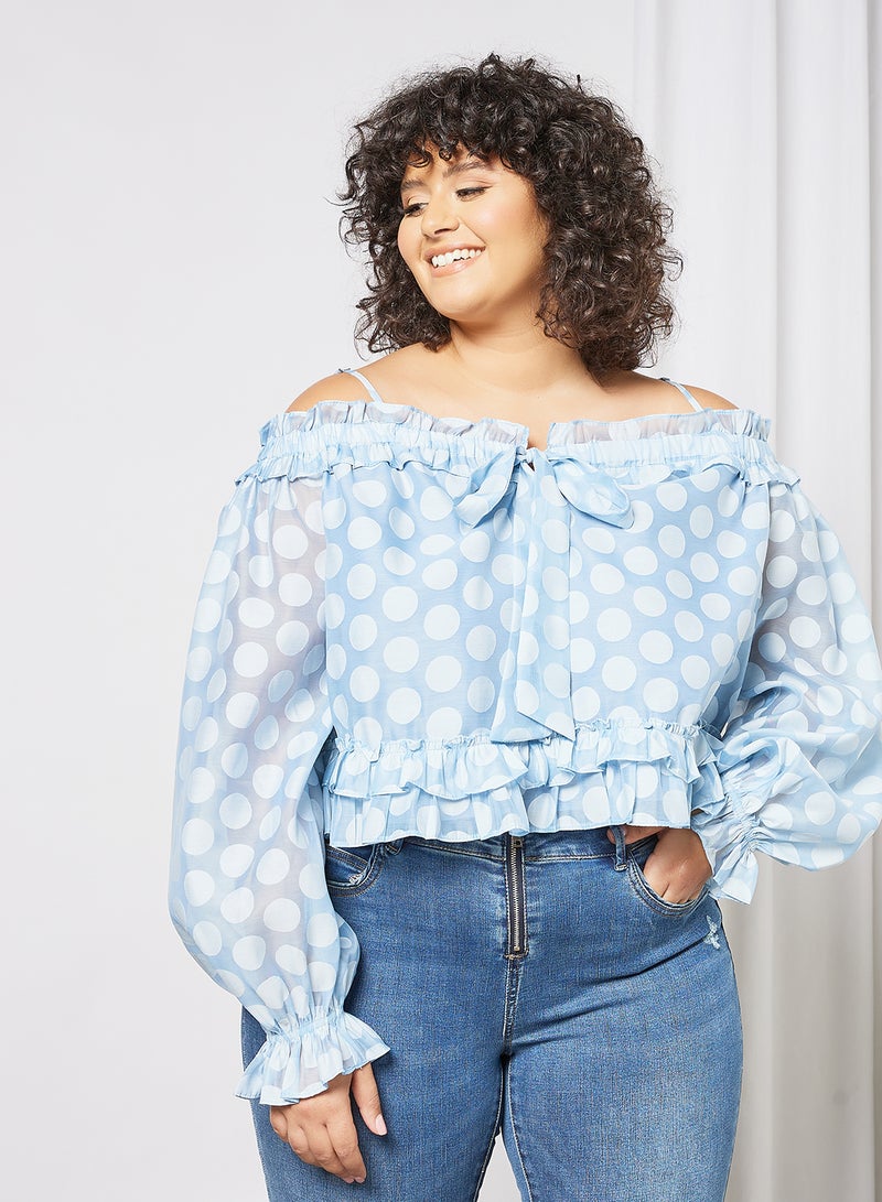 LOST INK Plus Size Polka Dot Print Blouse Blue  - Image 1