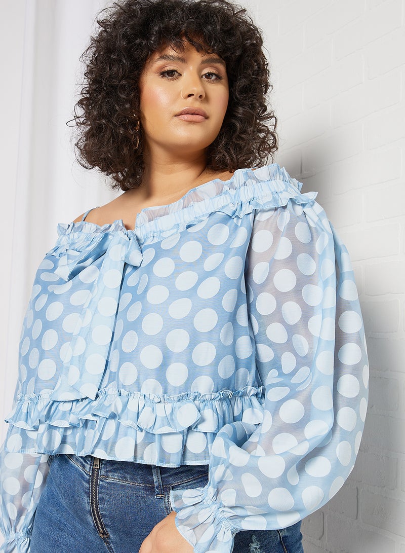 LOST INK Plus Size Polka Dot Print Blouse Blue  - Image 3