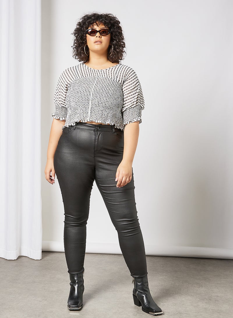 LOST INK - Plus Size Shirred Crop Top Black - Image 1