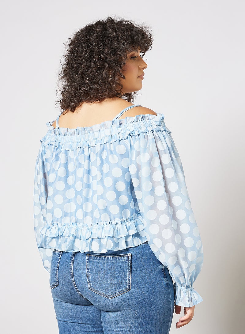 Plus Size Polka Dot Print Blouse Blue - v1636285218/N49722032V_4