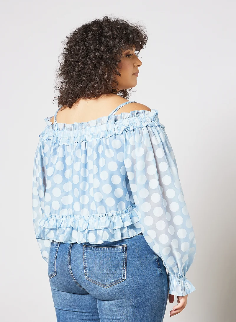 LOST INK Plus Size Polka Dot Print Blouse Blue
