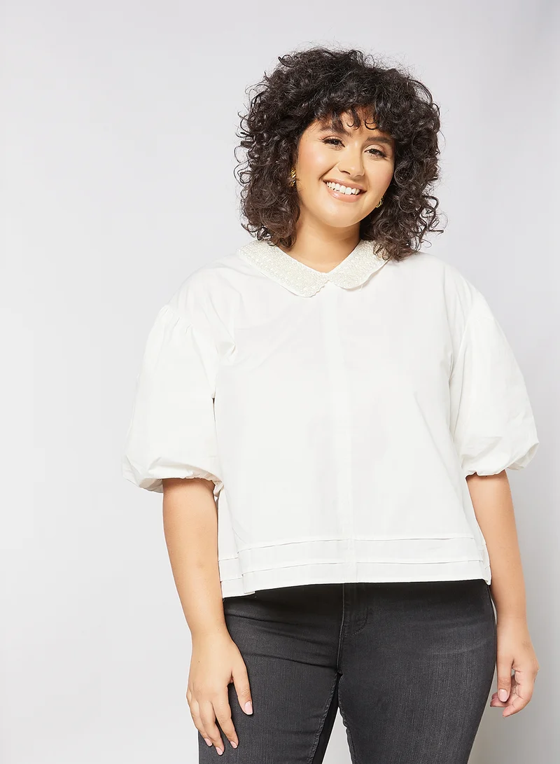 LOST INK Plus Size Collared Crop Top