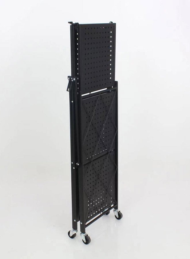Home Time - Foldable Storage Rack 3 Layers With Wheels Black 34x71x85cm - Image 1