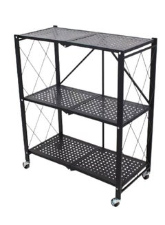 Home Time Foldable Storage Rack 3 Layers With Wheels Black 34x71x85cm  - Image 1